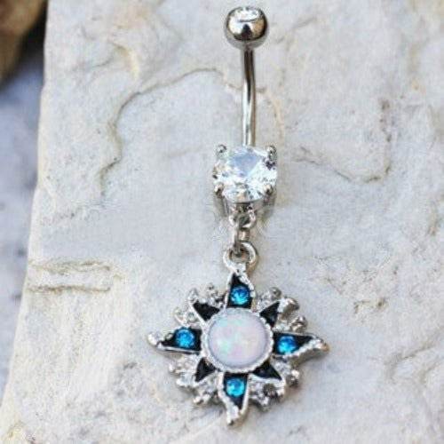 316L Stainless Steel White Opal Sunburst Navel