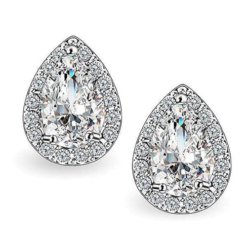 14mm Halo Exquisite Pear Cubic Zirconia Stud