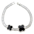 Clover Baguette Foldover CZ Bracelet Silver