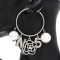 Flower N5 Pearls Dangle Hoop Earrings