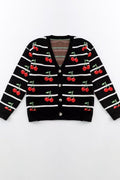 Striped cherry knit cardigan