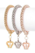 CZ Crown Charm Popcorn Bracelet Set
