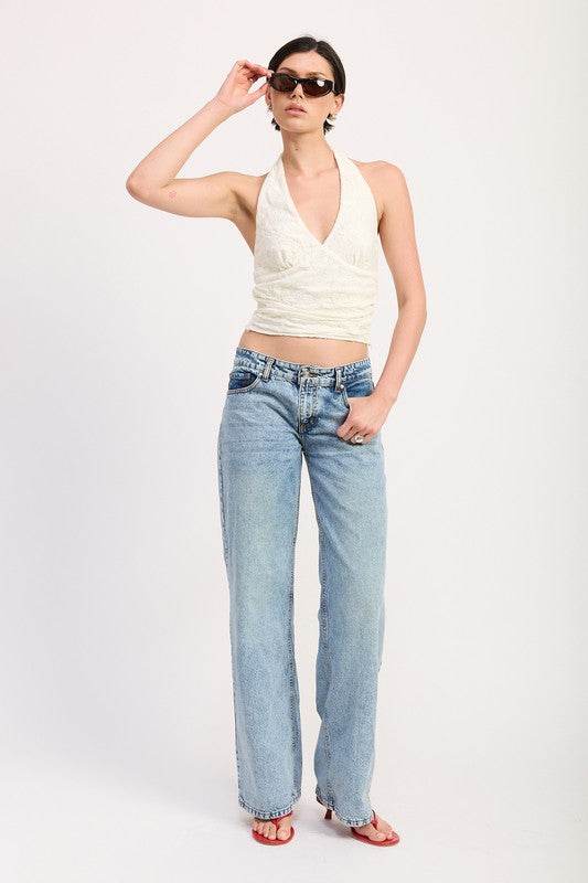 CROPPED HALTER TOP WITH LACE DETAIL
