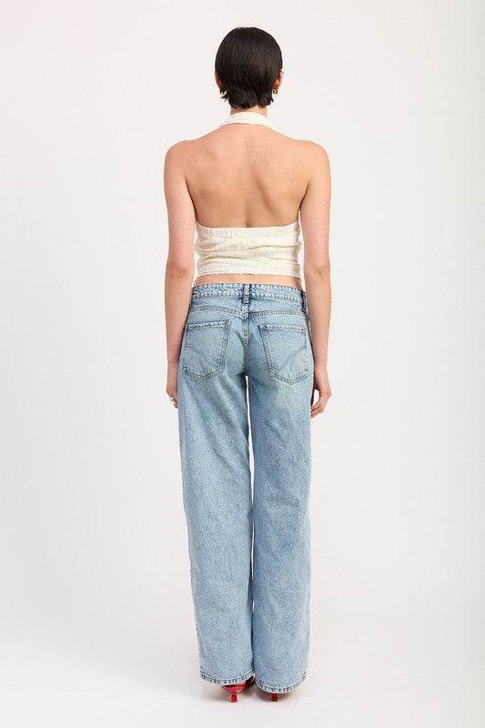 CROPPED HALTER TOP WITH LACE DETAIL