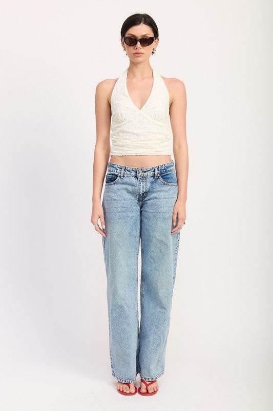 CROPPED HALTER TOP WITH LACE DETAIL