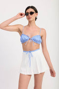 STRIPED RUFFLE TIE FRONT BRALETTE