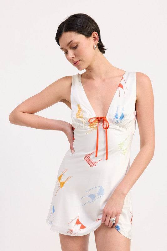 BIKINI PRINT SATIN MINI DRESS