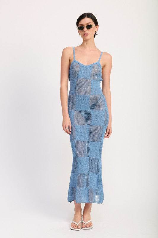 CONTRASTED MAXI SHEER DRESS