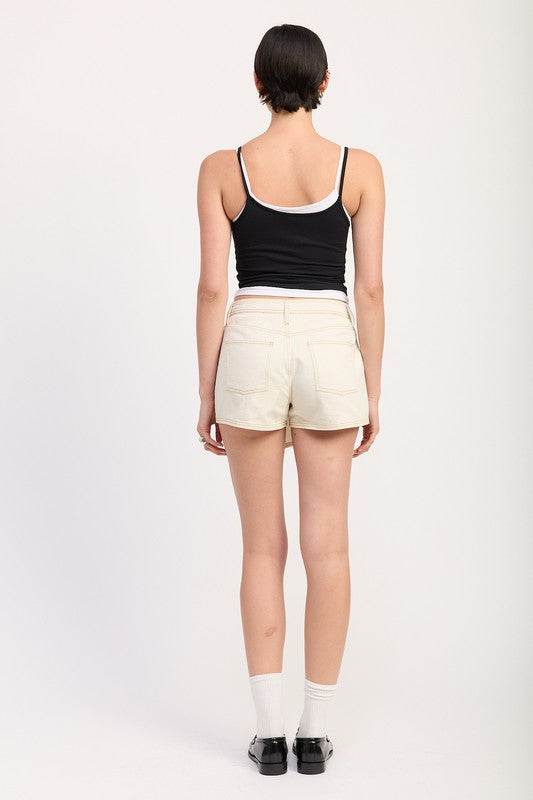 ASYMMETRICAL FOLD OVER DENIM SKORT