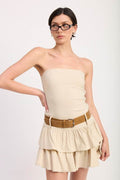 STRAPLESS TIERED MINI DRESS WITH BELT