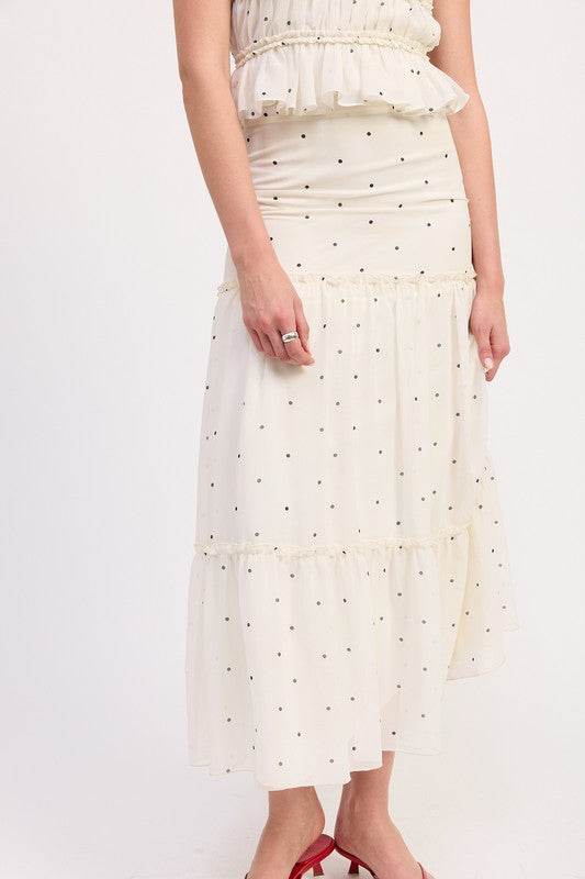 TIERED RUFFLE MIDI SKIRT