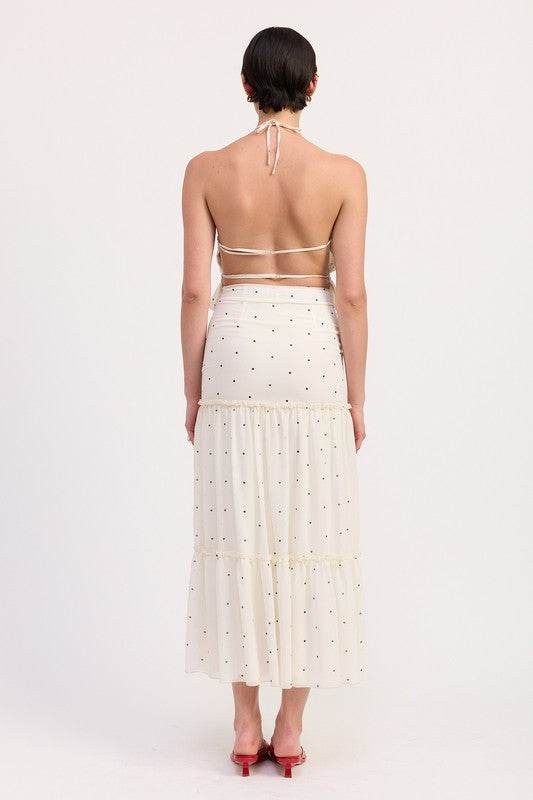 TIERED RUFFLE MIDI SKIRT