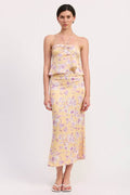 FLORAL PRINT RUCHED MIDI SKIRT