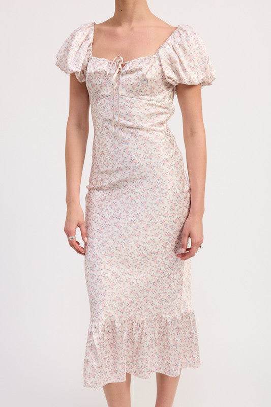 FLORAL PUFF SLEEVE MIDI DRESS