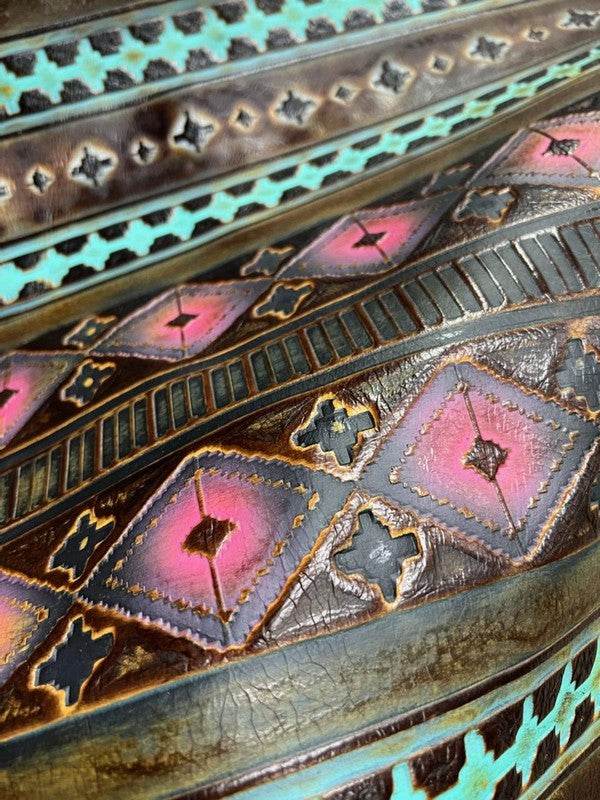 Magenta Navajo Turq Slab Leather Band Choice Hat