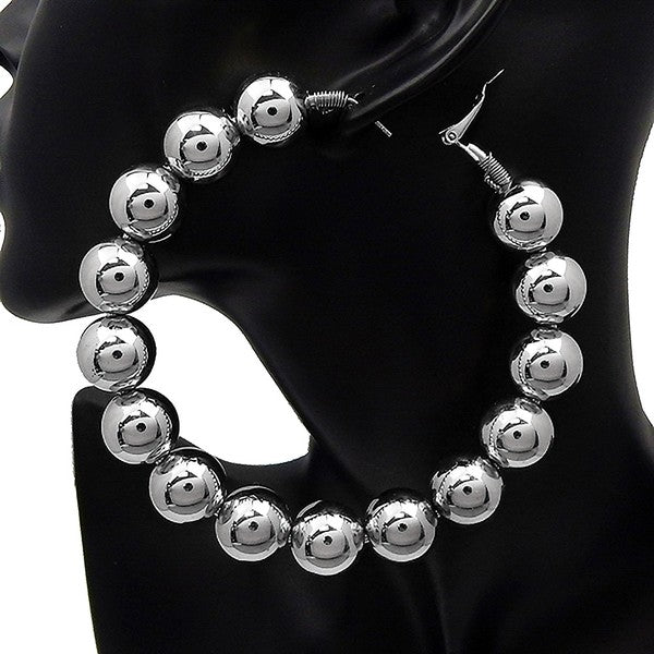 80mm Polished Ball Chunky Hoop Earrings
