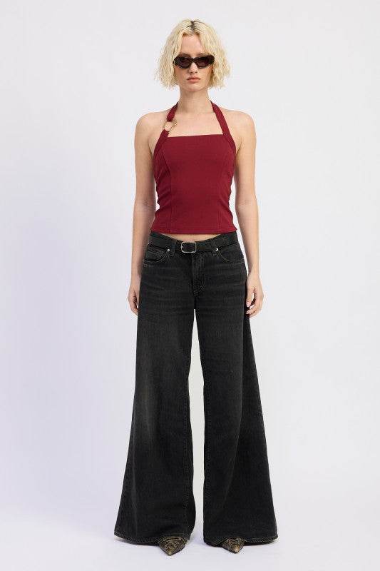 CHAIN LINK HALTER KNIT TOP