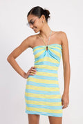 LACE TRIM HALTER MINI DRESS WTIH FRONT CUTOUT