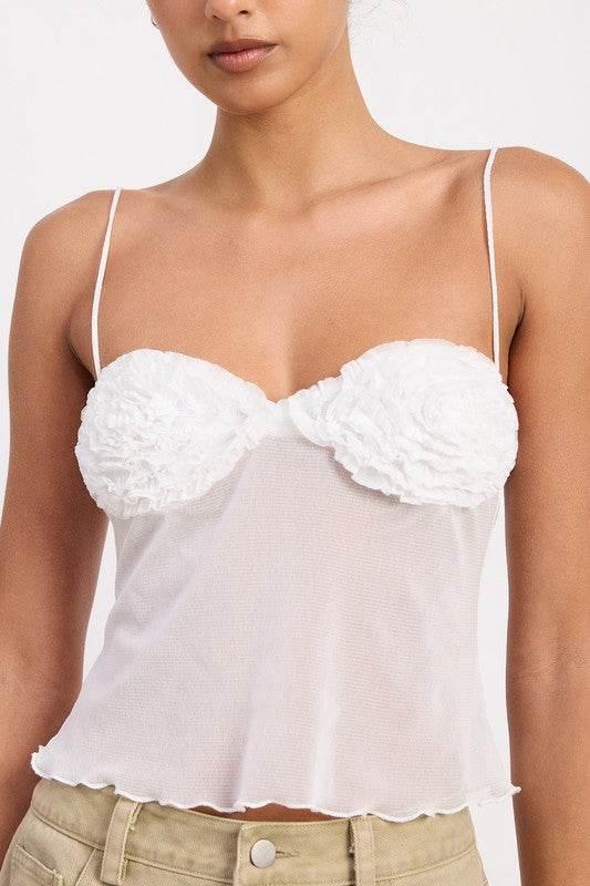 SHEER MESH FLORAL CUP CAMI TOP
