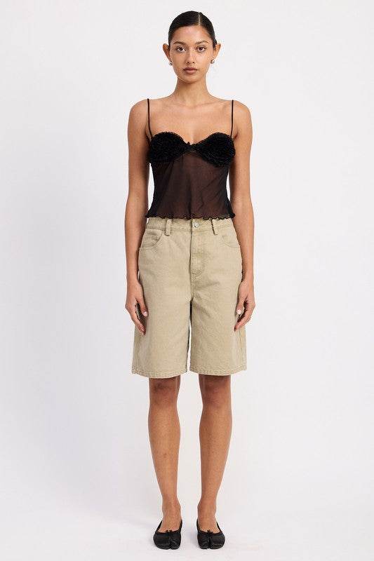 SHEER MESH FLORAL CUP CAMI TOP