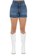 Willow Studded Denim Short in Dark Wash