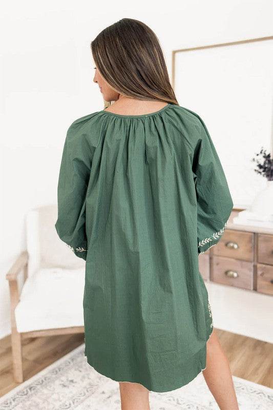 Tie Neck Boho Floral Puff Sleeve Shift Dress