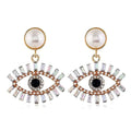 Evil Eye Pear Dangle Rhinestone Earrings