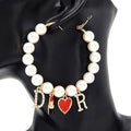 Initial DR Lipstic Heart Dangle Hoop Earrings