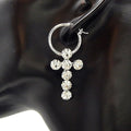 6mm Bold Rhinestone Huggie Hoop Cross Earrings