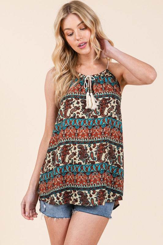 Front Tassel Tie Sleeveless Woven Top