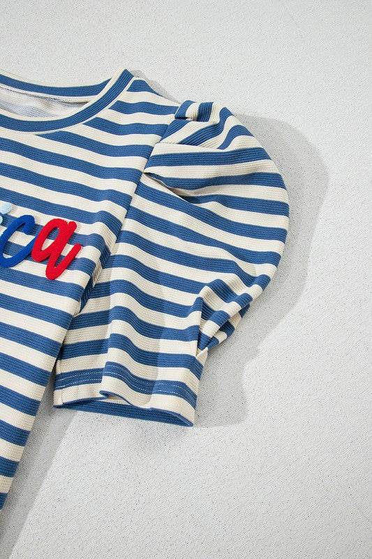 Stripe America Cursive Graphic Puff Sleeve T-shirt