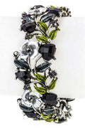 Mix Crystals Leaf Open Bangle - Wide