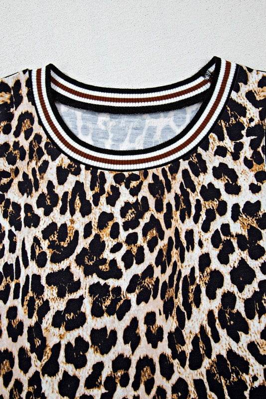 Contrast Stripe Trim Leopard Sleeveless long Dress