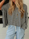 Cotton Striped Batwing Sleeve Oversized Top