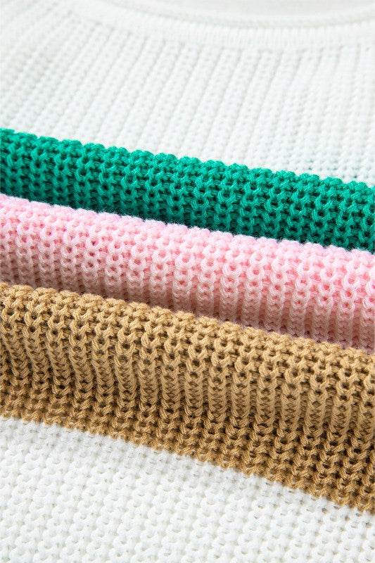 Cotton Colorblock Notch V Neck Knit T Shirt