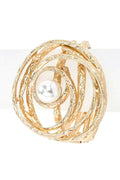 Pearl Accent Oversize Textured Hinged Bangle