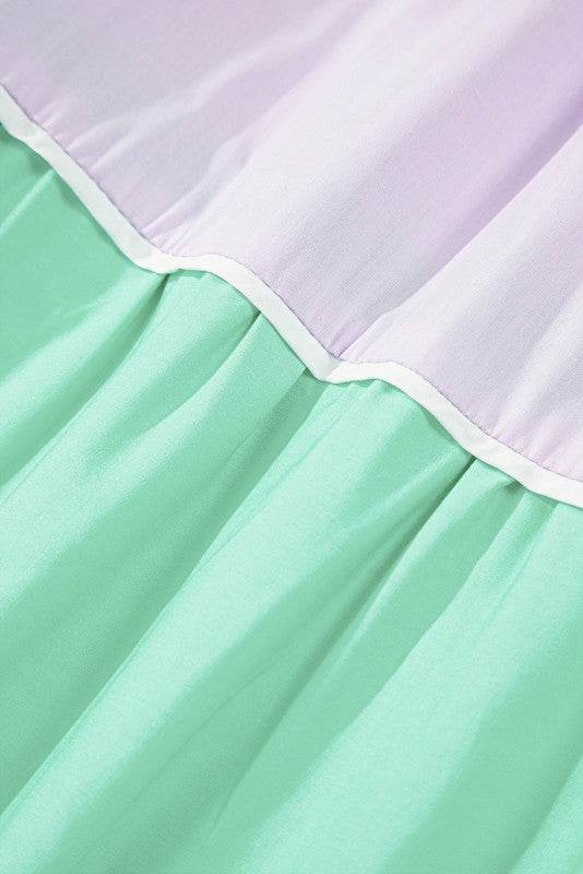 Cotton Color Tie Straps Block Maxi Dress