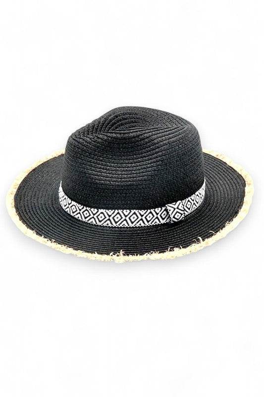Raw Edge Aztec Hatband Straw Fedora