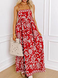 Red Floral Spaghetti Strap Empire Waist Maxi Dress
