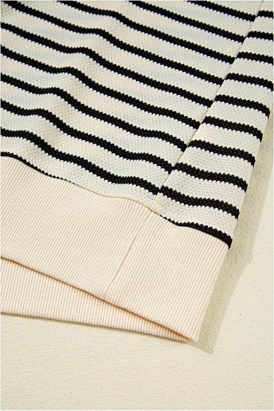 Cotton Stripe Scallop Lace Ruffle Sleeves Top