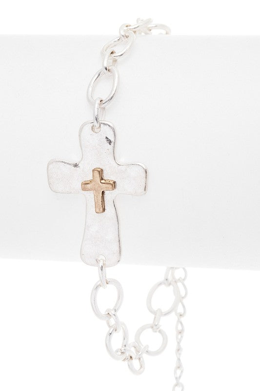 2 Tone Cross Charm Bracelet