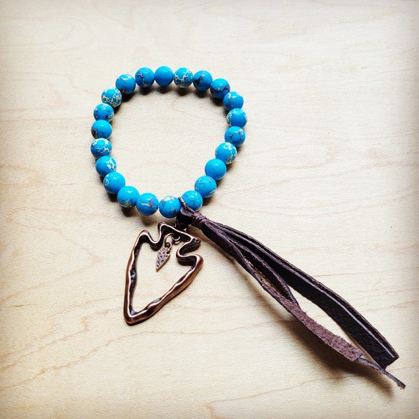 Ocean Agate Beaded Bracelet w/ Tassel &Arrowhead