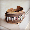 Genuine Leather Cuff w/Aqua Terra Gemstone Chunks