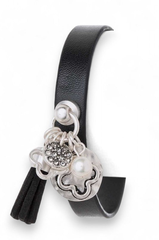Mix Clover Charm Leather Bracelet