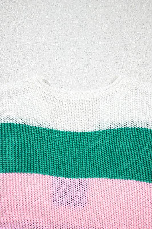 Multicolour Color Block V Neck Sweater T Shirt