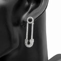 Safety Pin Rhinestone Dangle Long Earrings