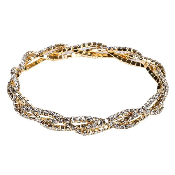 3 Lines Twist Rhinestone Stretch Bracelet