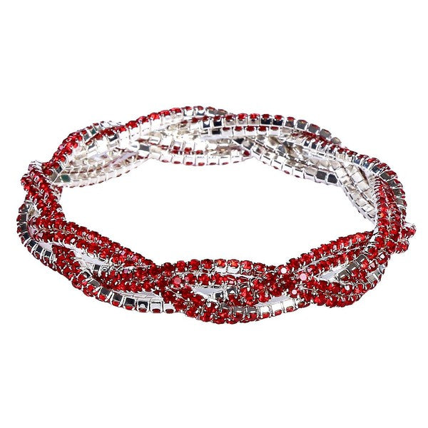 3 Double Lines Twist Rhinestone Stretch Bracelet