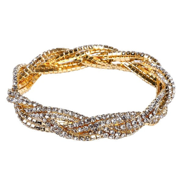3 Double Lines Twist Rhinestone Stretch Bracelet