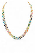 Multi Color Rhinestone Cuban Chain Necklace